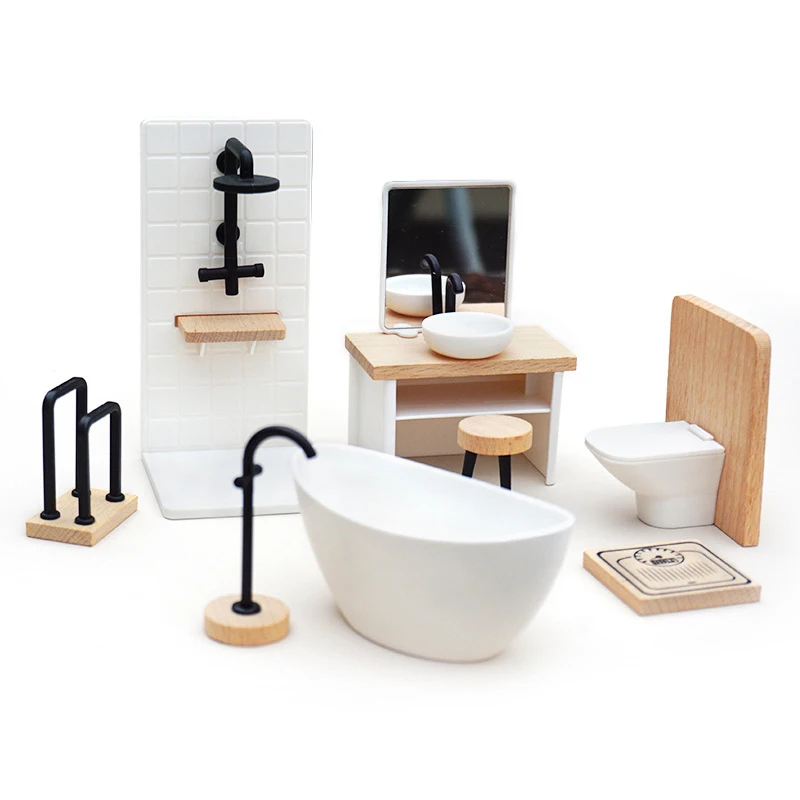 1/12 Dollhouse Simulation Washbasin Tub Toilet Model Dollhouse Bathroom Decor Dolls House Miniature Furniture Accessories 2