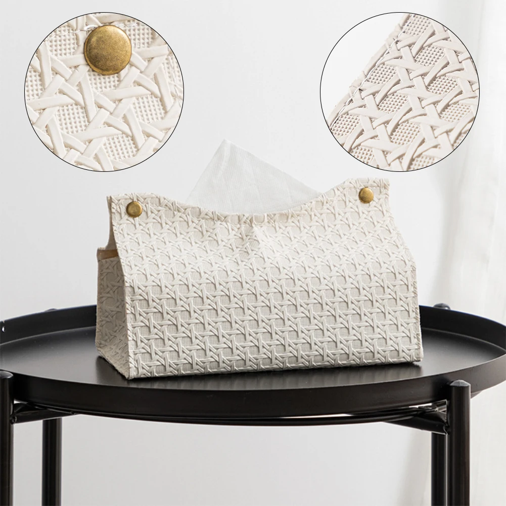 Leather Tissue Box Household Living Room Tea Table PU Rattan Leather Tissue Box Kitchen Desktop Nordic Napkin Holder Storage Box 2