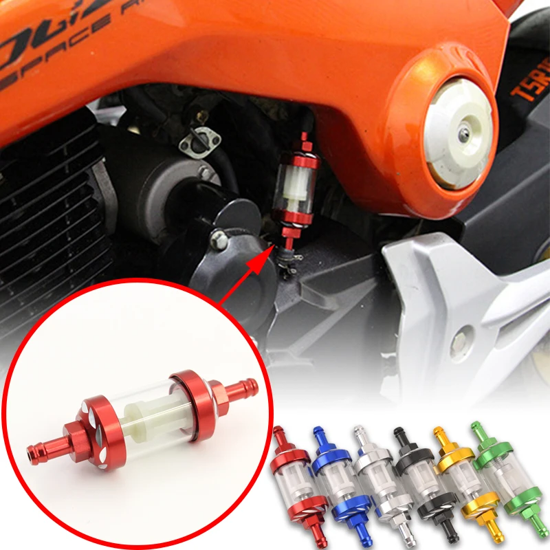 

8mm CNC Aluminum Alloy Glass Motorcycle Gas Fuel Gasoline Oil Filter Moto Accessories for Bike ATV Dirt Pit Bike Motocross