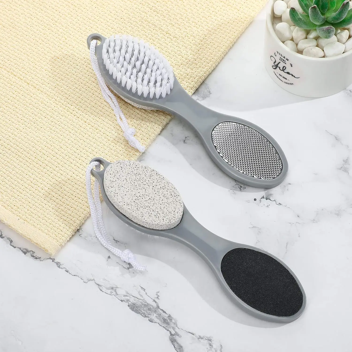 4 in 1 Foot Care Tool Pedicure Tool Foot Scrubber Brush Foot File Callus Remover Rasp Pumice Stone Nail Cleaning Brush