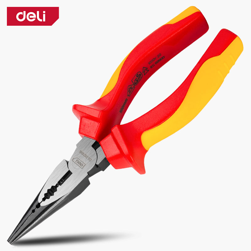 Deli 6'' Insulated Diagonal Pliers Insulated Combination Pliers 1000V Long Nose Pliers Electrician Hand Tools 1Pcs Wire Cutter