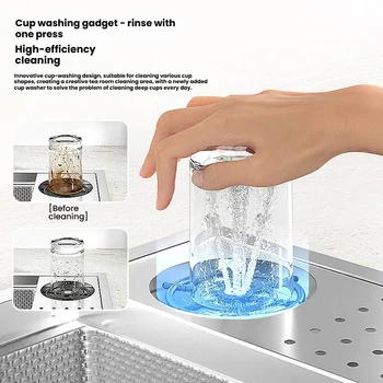 อ่างล้างจานครัวสแตนเลส 304 สีเงิน แบบซ่อนอเนกประสงค์ ช่องเดียว ขนาดเล็ก พร้อมที่ล้างแก้ว 2