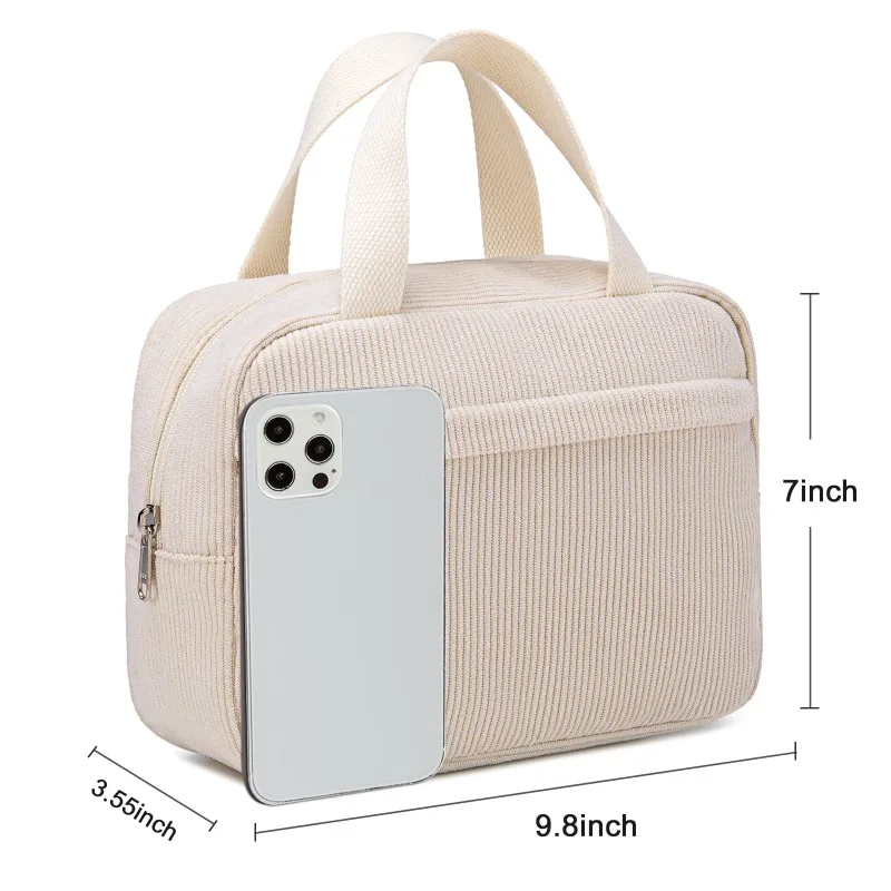 Personalized Embroidery Corduroy Fashion Make-up Bag Custom Name Multi Functional Portable Travel Storage Bag Leisure Handbag