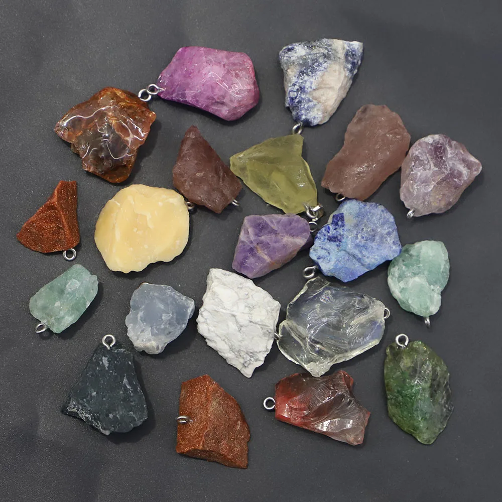 

Hot Selling Natural Raw Ore Stone Irregular Necklaces Pendants Black Tourmaline Crystal Amethyst Jewelry Making Wholesale 24Pcs