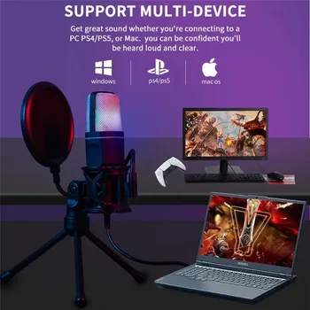Microfono USB con RGB Completo, Microfono Capacitivo per Gaming ed Esports, per Conferenze dal Vivo, Podcast e Registrazioni in Studio