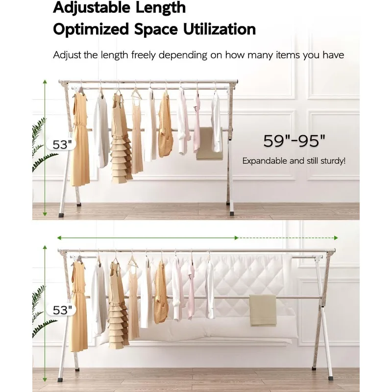 Clothes Drying Rack 95 Inches Folding Outdoor Indoor, Drying Rack Clothing Collapsible, Foldable Laundry Drying Rack 2