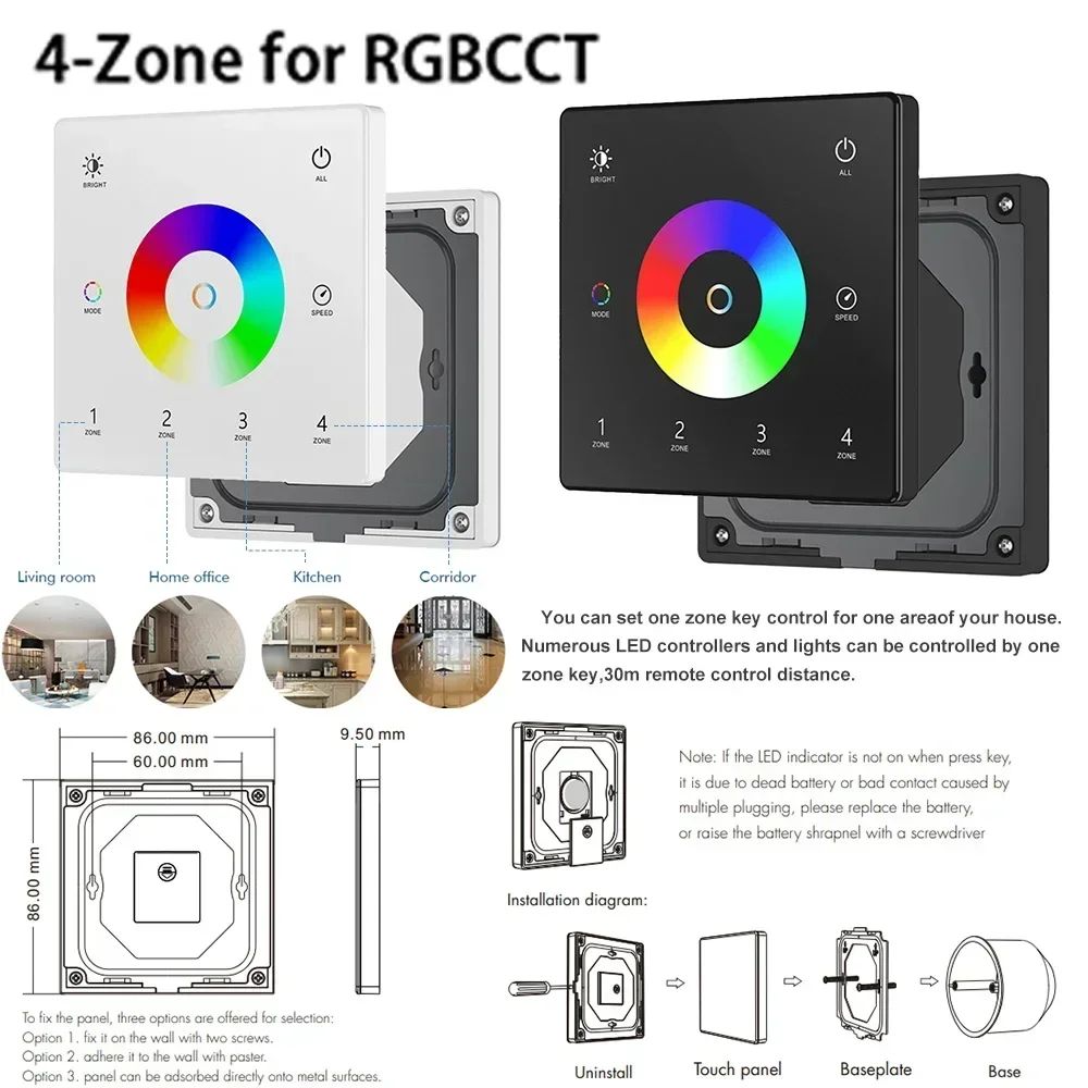 Enhanced Smart LED Controller with 5-in-1 RGBCCT Dimming and Touch Panel Switch for Voice Control Integration