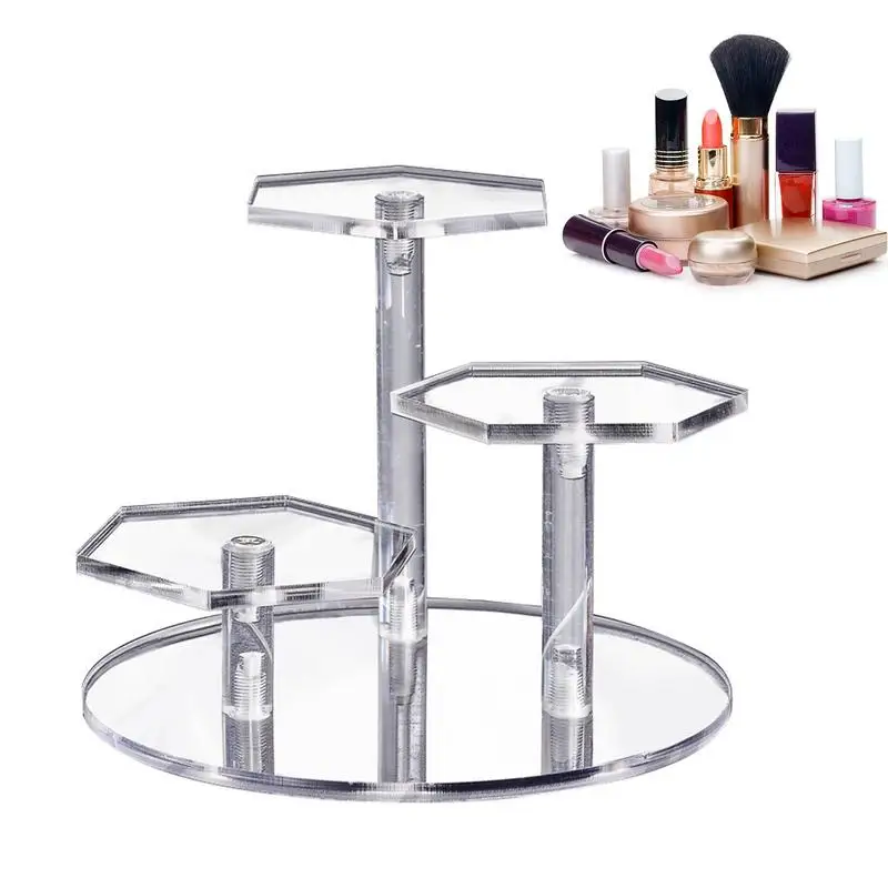 

Acrylic Display Stands 3 Layers Round Transparent Jewelry Display Rack High Quality Hexagon Stable Desktop Step Tray Organizer
