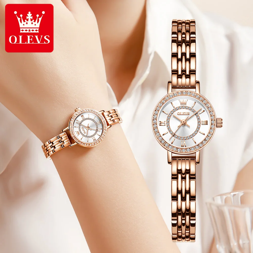 OLEVS 5508  Fashion Women Wristwatch Quartz Super-thin High Quality Waterproof Stainless  Steel Strap  Diamond Small Dial Clock