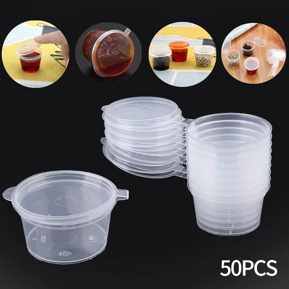 50PCS With Lids Kitchen Organizer Disposable Sauce Pot Food Small Sauce Container Boxes Plastic Clear Chutney Chili Sauce 3