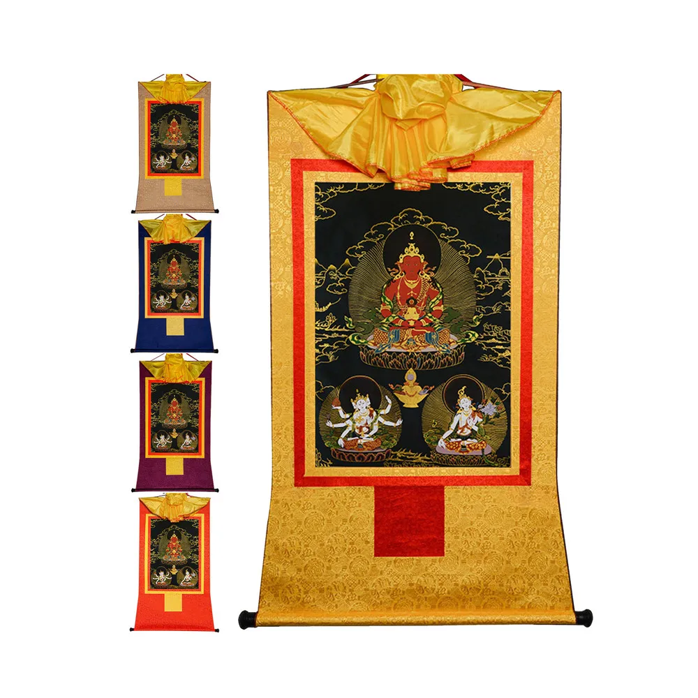 

Gandhanra Bronzing Printed Thangka Art - Amitayus Thangka,Hand Framed Tibetan Buddhist Thangka