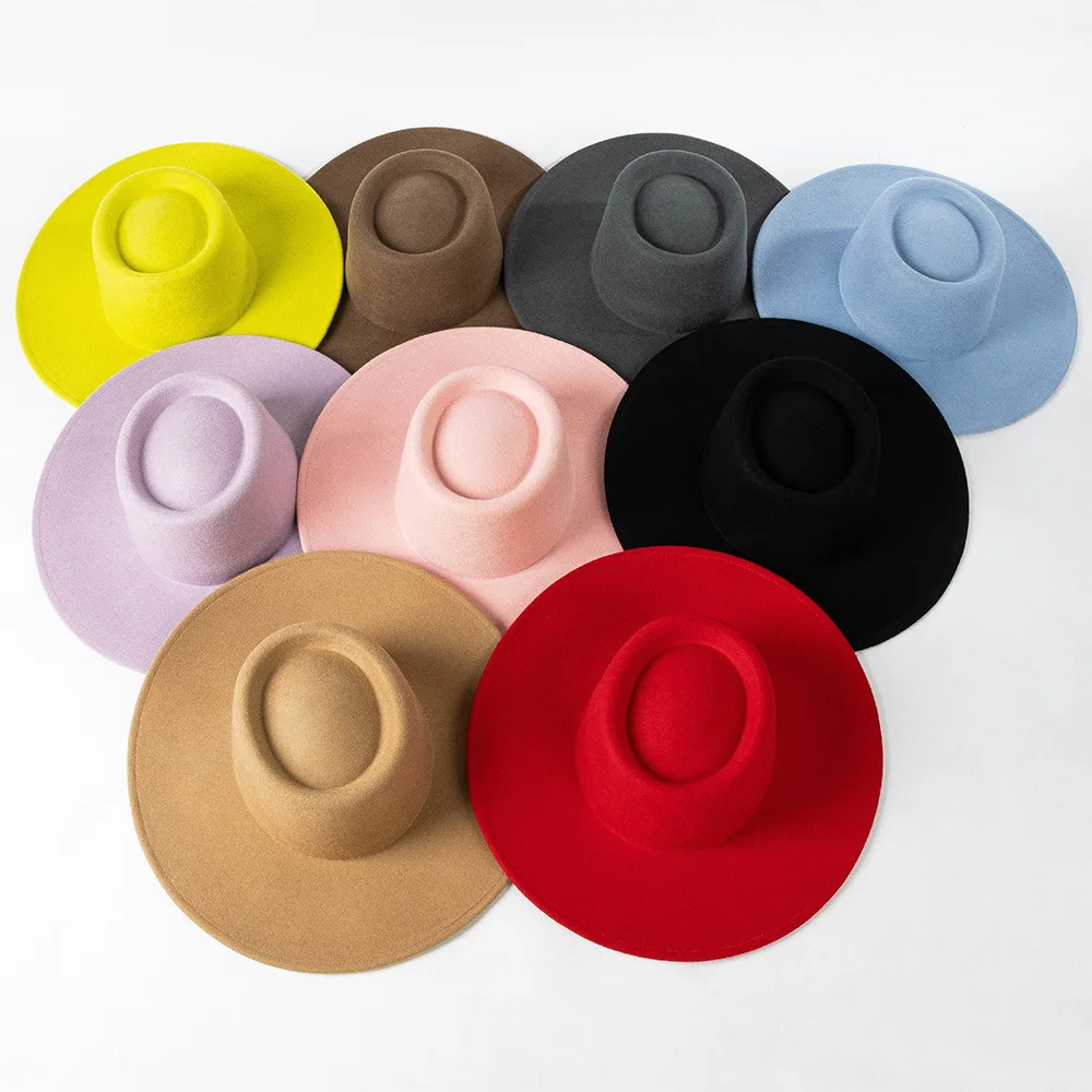

202306-HH2065A ins classic winter Candy color wool felt ring top solid lady fedoras cap men women leisure panama jazz hat