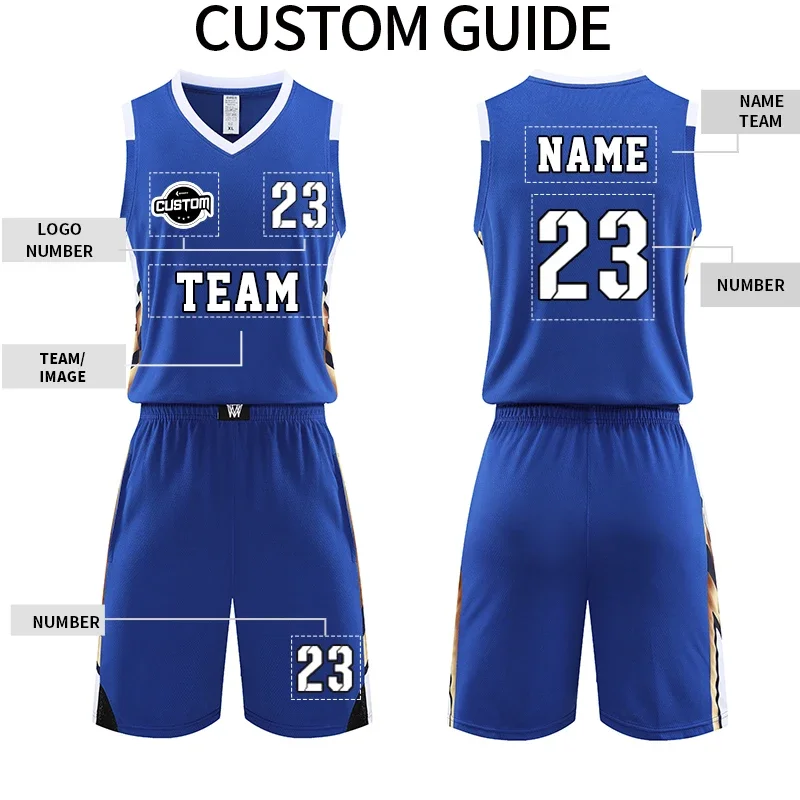 High Quantity Print Men Basketball Jersey Set Youth Sports Cothing College Breathable Women Basketball Uniform YW-S006