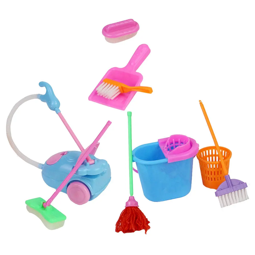 2세트의 사실적인 미니 청소 도구, 플레이하우스 어린이들을 위한 역할놀이 활동 교육용 역할극 세트, 재미있는 집안일 학습