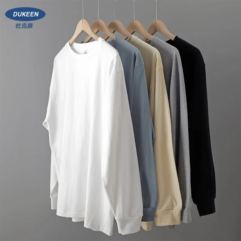 Dukeen 260gsm Heavy Long Sleeved T Shirt Men Cotton Oversized Solid ...