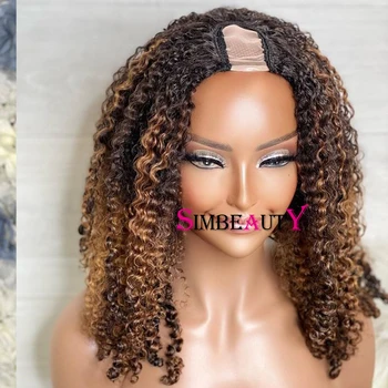 Ombre Blonde Mongolia Kinky Curly U Part Wigs Middle Open Bouncy Curl 100% Human Hair Wig Peruvian V Shape Full Machine Made