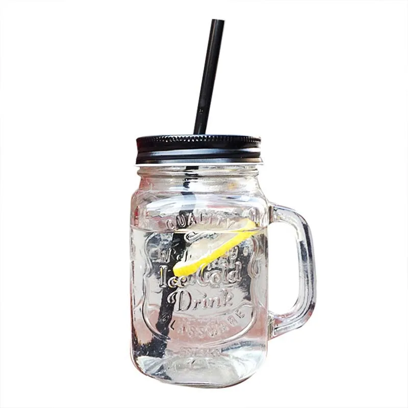 650ML Mason Jar Mugs with Handle, Regular Mouth sliver Lids with Reusable  Stainless Steel Straw