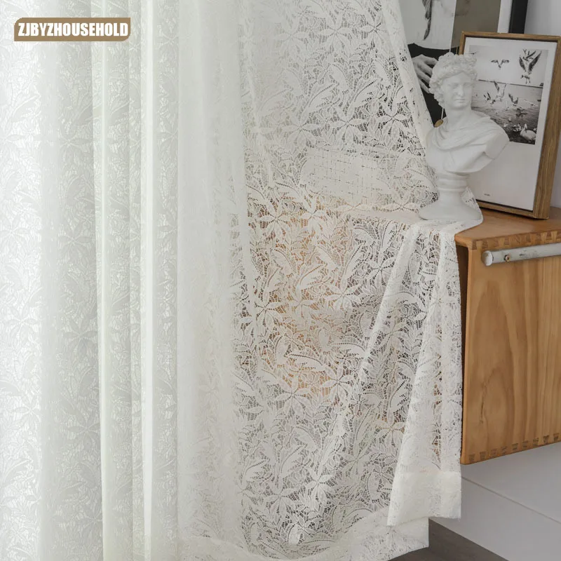 

French Lace Yarn Finished Customized Curtains for Living Dining Room Bedroom Korean Rustic White Yarn Bedroom Dining Room