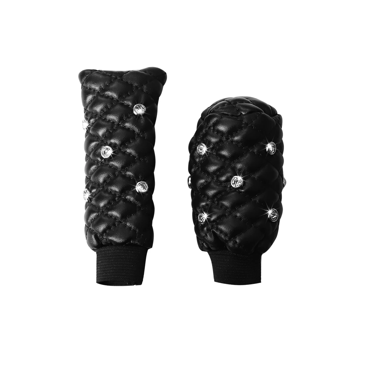 2 Sets Diamond-set Bling Artificial Sheepskin Stereo Embroidery Car Handbrake Set Gear Set Manual Gear Automotive Supplies