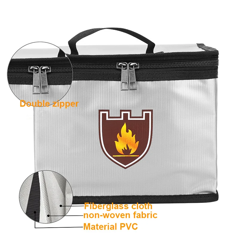 Sac ignifuge pour batterie Lipo avec poignée de transport, protection feu et stockage sécurisé