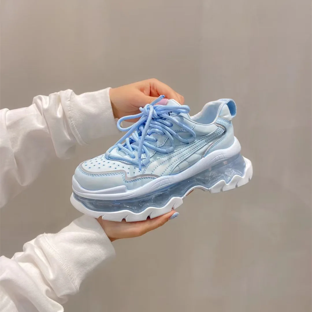 White Shoes Air Cushion Sneakers Women Spring Autumn Leisure Sports Shoes Girls Thick Soles Height Increasing Board
