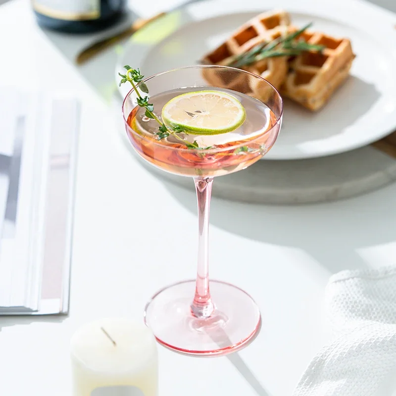 Nordic Cocktail Glass Goblet, Lead-Free Crystal Wine Glasses, Pink Gold Foil, Sweet Champagne Glasses, Drinking Cup Glass Cup