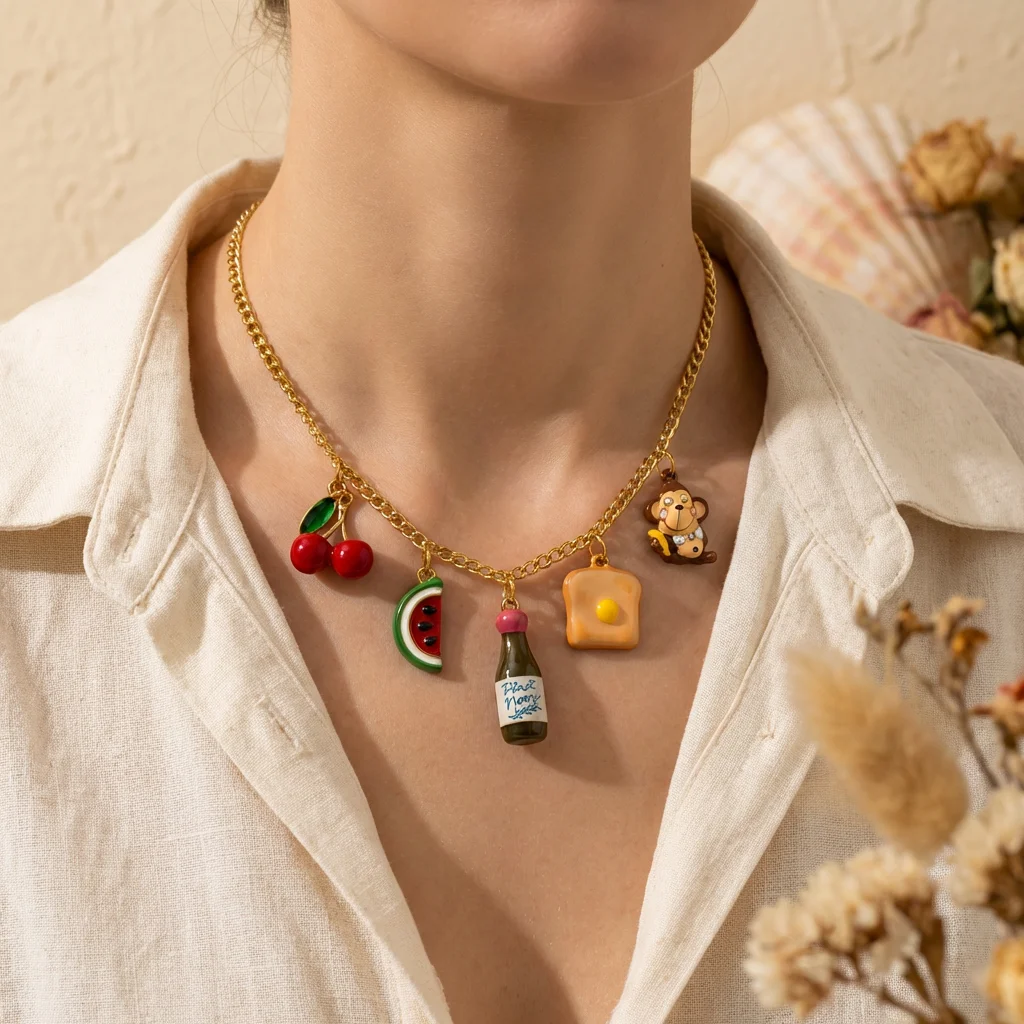 3 Stück Modische Neue Niedliche Affen-Wassermelonen-Mango-Granatapfel DIY Anhänger Charms für Schmuckherstellung