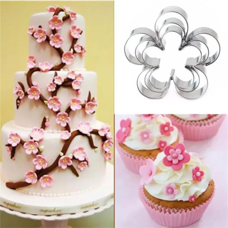 3Pcs Stainless Steel Plum Blossom Rose Cutting Mold DIY Sugar Cake Decoration Mold Kitchen Biscuit Cookie Rose Cutting Mold