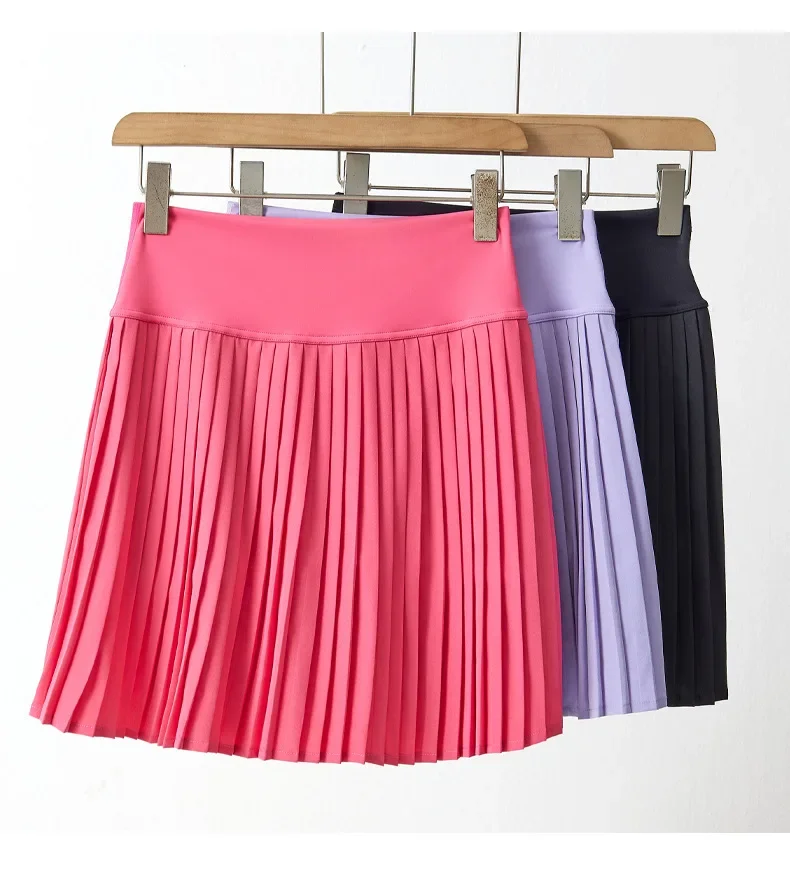 New Women's Pleated Tennis Skirt With Shorts Pocket Dry Quick Elastic Waist Golf Skorts Fake 2 Pieces Sports Skirt