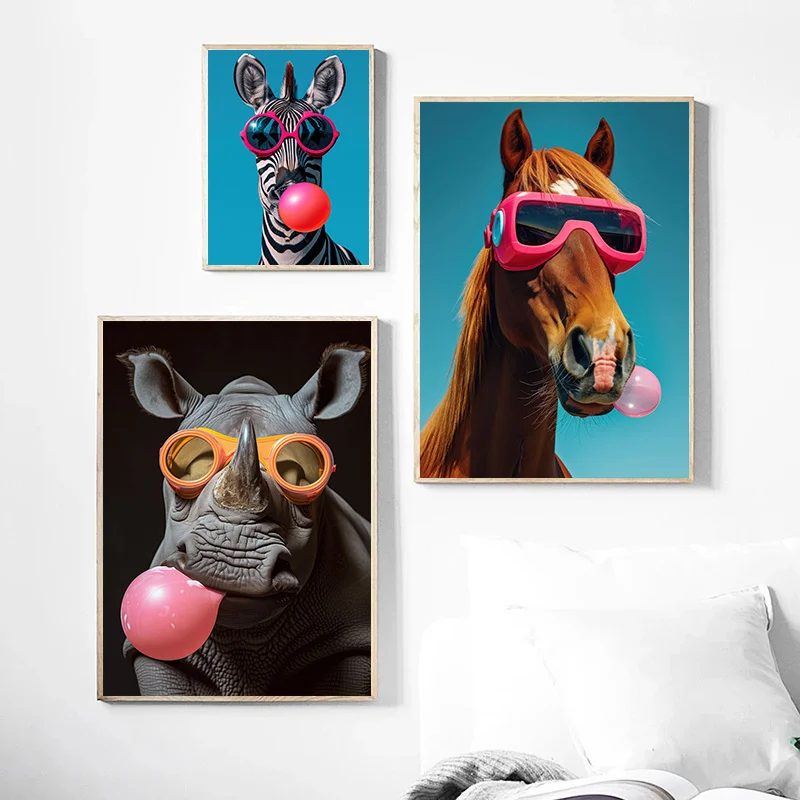 Vibrant Pink Bubblegum Animal Canvas Print - Cute Cartoon Wall Art