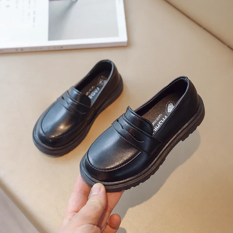 Kids Shoes Leather Shoes Britain Style Children's Leather Shoes for Boys Spring Girls Retro Black Single Shoes Soft Moccasin for Children