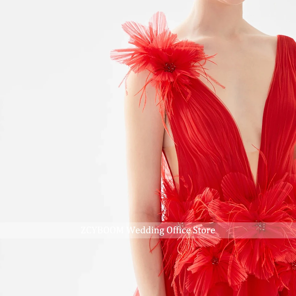 Sexy Abendkleider mit tiefem V-Ausschnitt, 3D-Blumen und Federn, schwarz, 2026, A-Linie, ärmellos, bodenlang, für formelle Anlässe, Party, Abschlussball – Detail 6