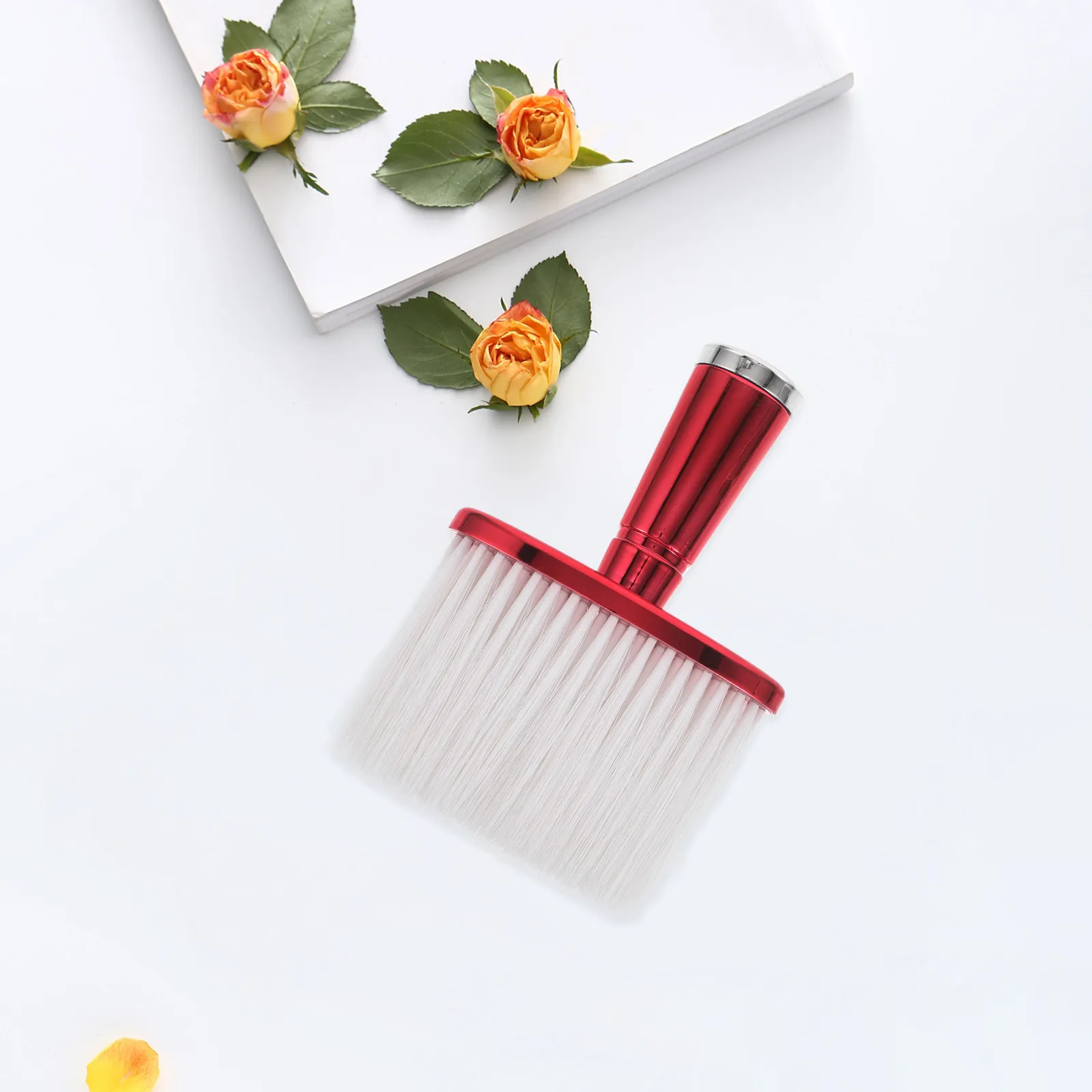 전기도금된 헤어 스위핑 브러쉬 부드러운 나일론 브러시 레드 전문 이발사 넥 더스터 이발 청소 헤어 브러쉬 스타일링