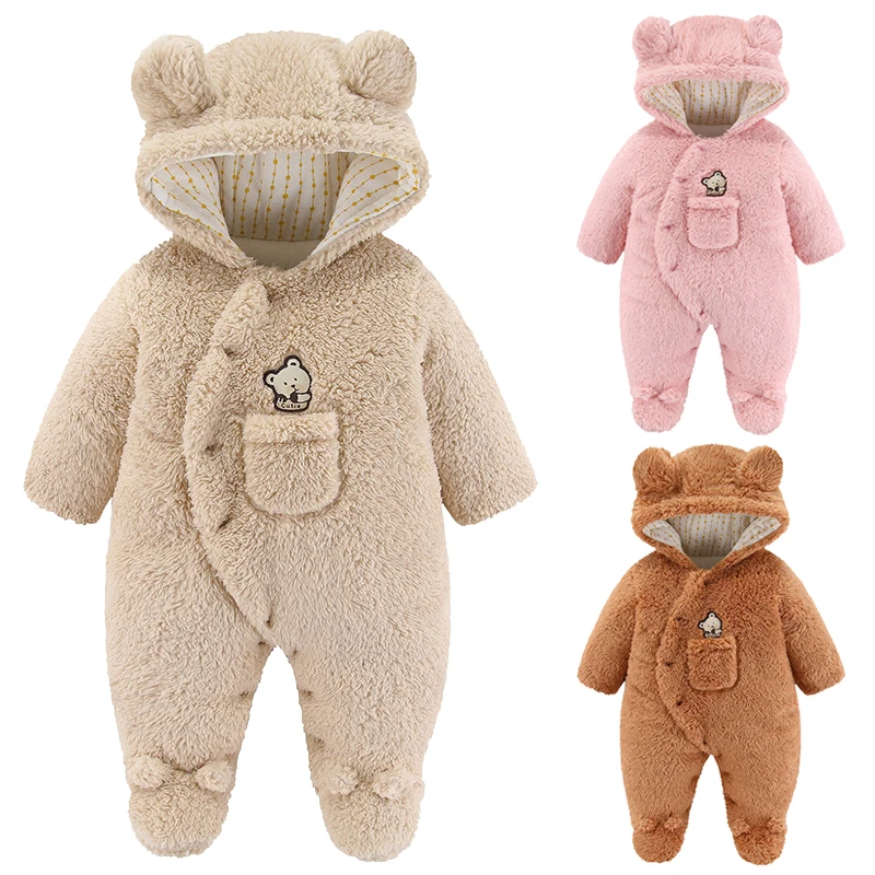 

Cute Plush Bear Baby Boy Romper Infant Girl Overall Jumpsuit Spring Autumn Hooded Baby Rompers 0 3 6 9 12 Months Newborn Clothes