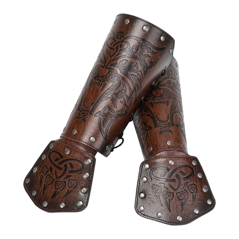 Knight Arm Gauntlets Bracer Vintage PU Gauntlets Wristband Medieval Leather Bracers Arm Armors Knight Protective Gear 2