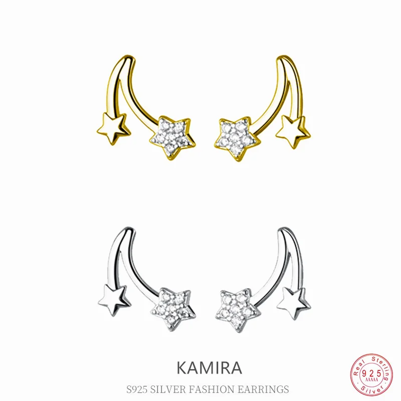Kamira Real 925 Sterling Silver Gentle Sweet Star Zircone Orecchini Per Le Donne Coreano Fashion Romantic Wedding Jewellery Girl Gift