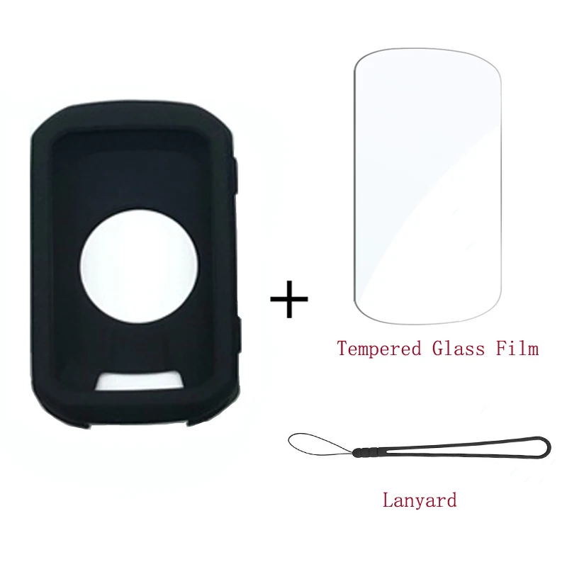 Silicone Protective Set with Tempered Glass Screen Protector & Lanyard for Garmin Edge GPS Computer