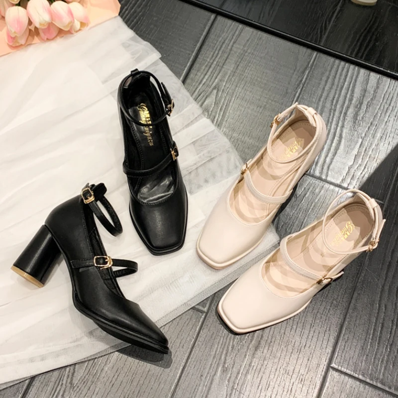 Alionly 2023 Summer New Shoes for Women SquareToe Chunky Heel Pumps Heel height 8cm sac a main femme