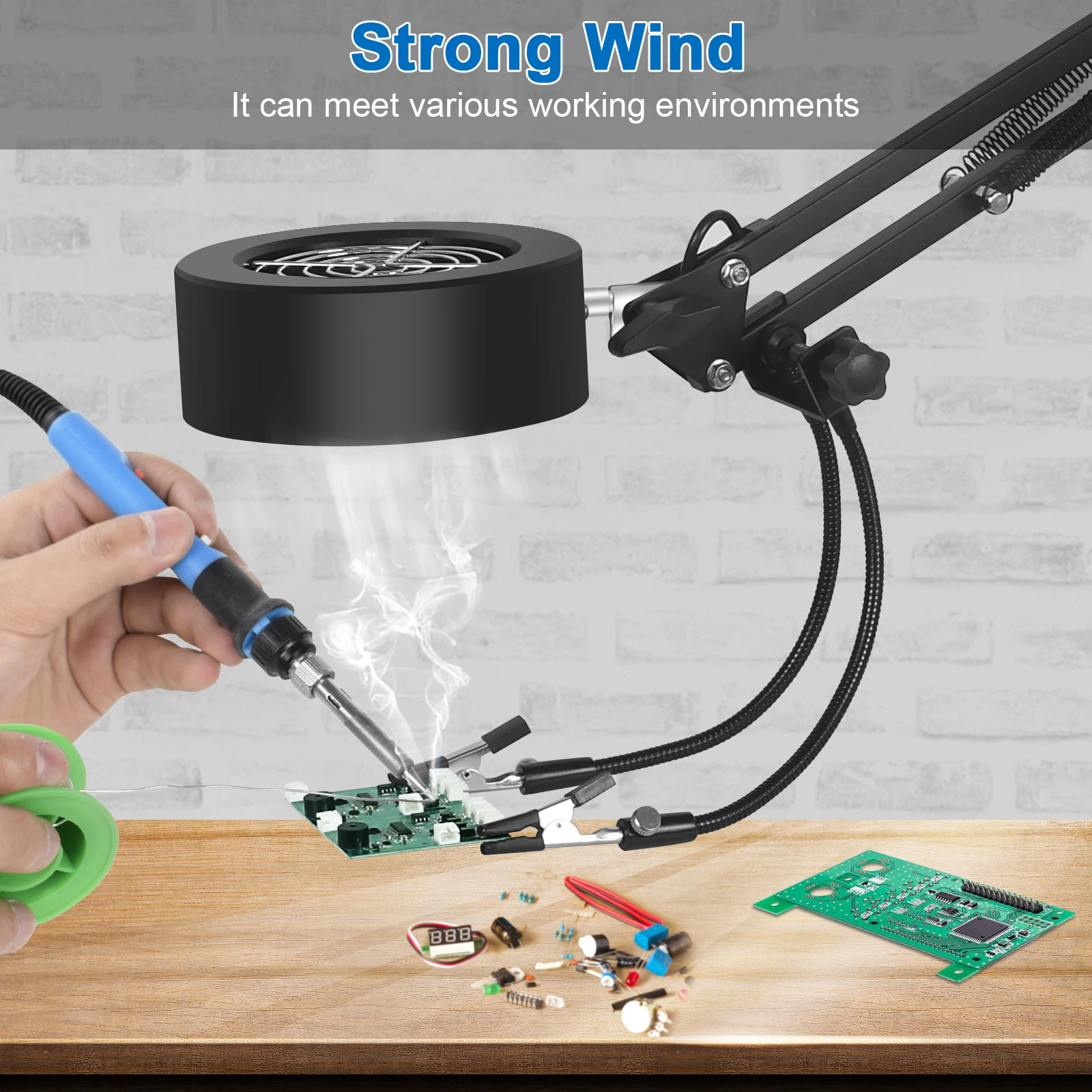 NEWACALOX Soldering Iron Welding Smoking Device Exhaust Fan EU/US Plug 48 SMD LED Lights Third Helping Hand With Filter Sponge 5