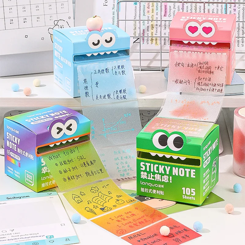 105 Fogli di Note Adesive Trasparenti Sfumate con Design Estraibile, Blocco Note Kawaii Carino e Traslucido per Scrittura Fluida