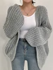 Chic V-Ne Knitted Cardigan Sweater Casual Loose Lantern Sve  Color Autumn Winter Outerwear for Young Women
