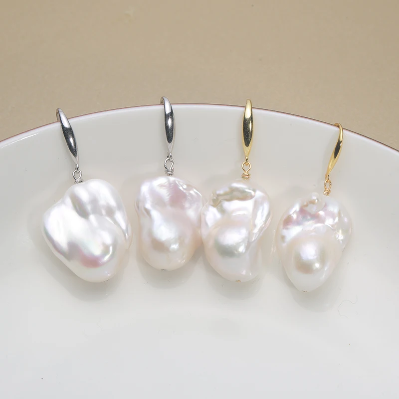Orecchini Pendenti In Argento Sterling 925 Con Perle D'Acqua Dolce Barocche – Placcati Oro 14K – Eleganti E Leggeri – 60 Mm