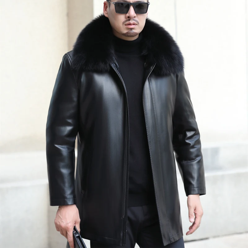 

YXL-8902 Winter Men's Genuine Leather Down Jacket White Duck Down Filling Natural Fox Fur Collar Plus Fertilizer Plus Size