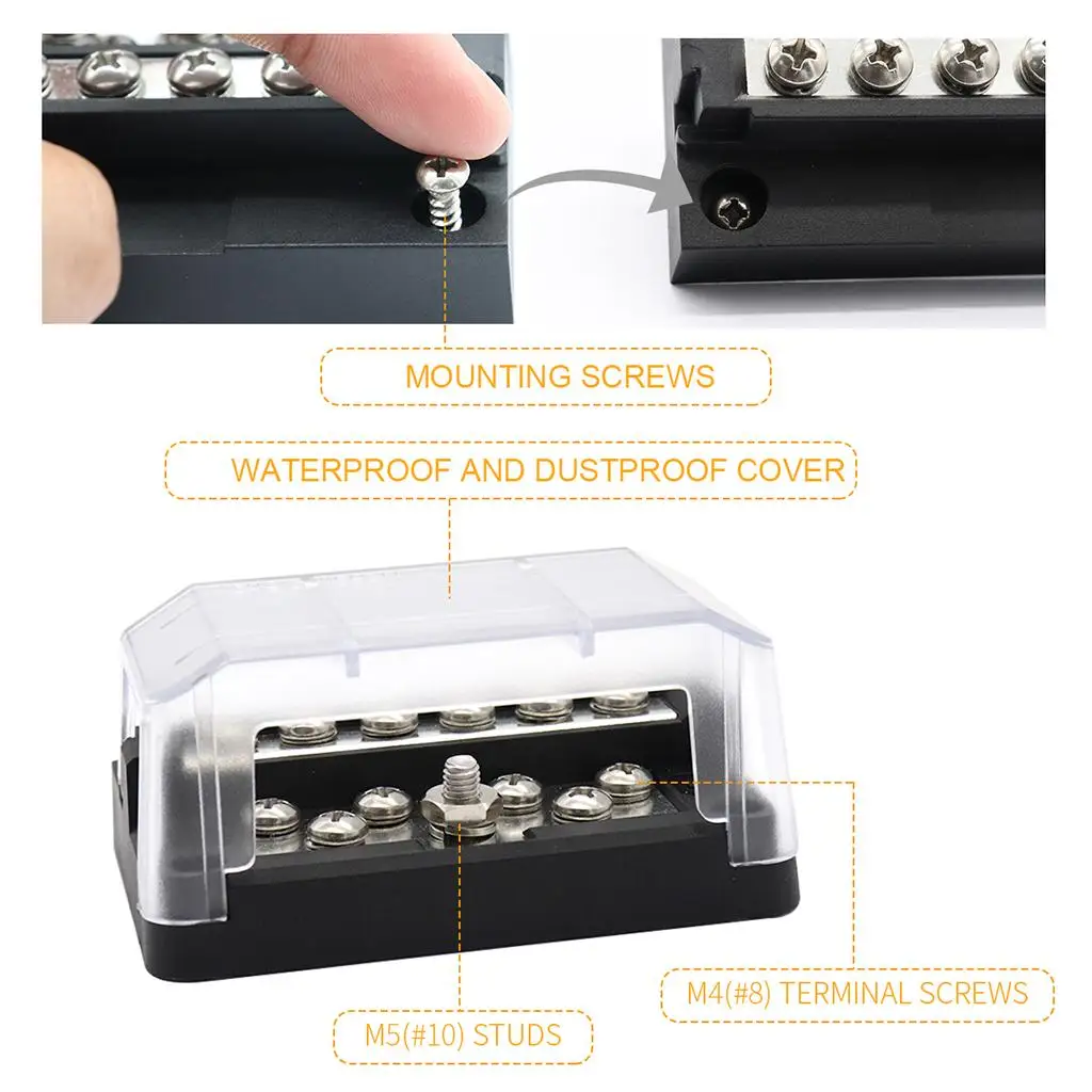 12 in 1 Junction Block Power Post Set Box Negative Bus Bar for Boat 32V
