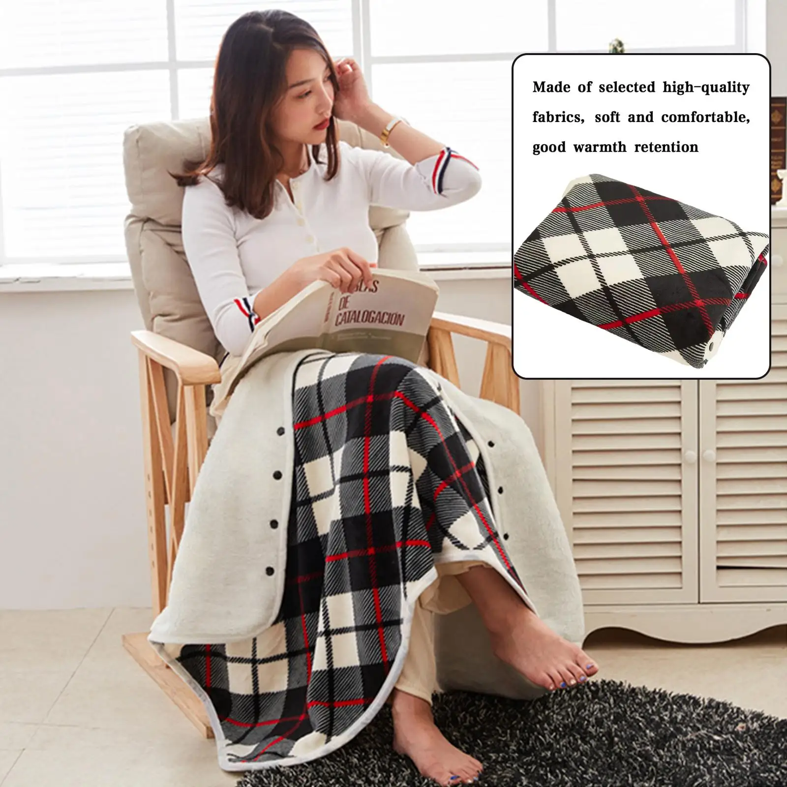 Wearable Blanket Shawl Coral Throw Warm Poncho Soft Couch Sofa Chair Wrap Home Office School Travel Cozy Wrap Cover With Button
