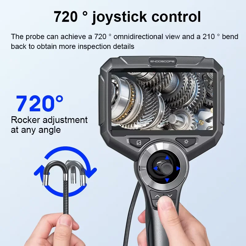 Inspection camera 720&deg; rotation 4 way articulating inspection camera 1080P 6MM pipe industrial endoscope camera 5" IPS screen for car sewer drain