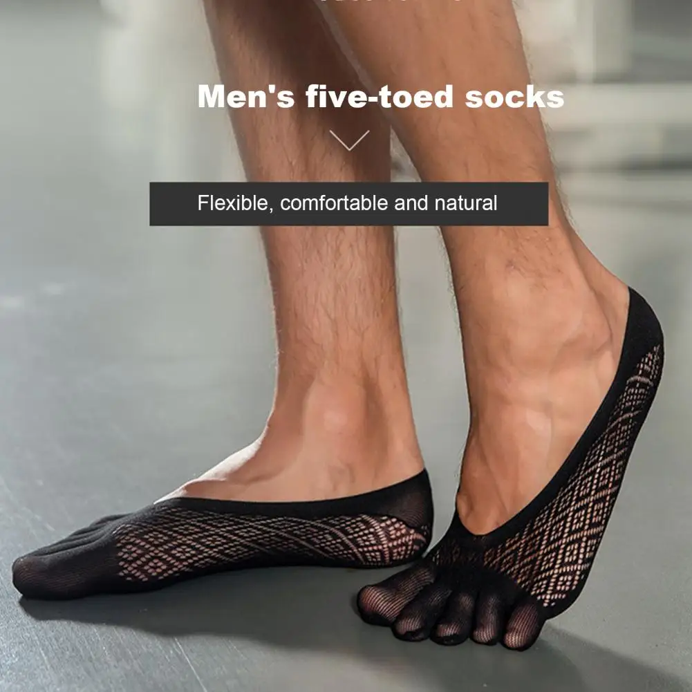 1 Pair Men Toe Socks Soft Elastic Five Finger Socks Breathable Athletic Running Anti-slip Invisible Low Cut Yoga