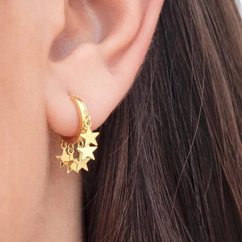 Fashion Gold Color Lightning Star Hoop Earrings for Women Simple Circle Cartilage Piercing Huggies Hoops Bijoux Femme Jewelry 2 Fashion Gold Color Lightning Star Hoop Earrings for Women Simple Circle Cartilage Piercing Huggies Hoops Bijoux Femme Jewelry - Image 2