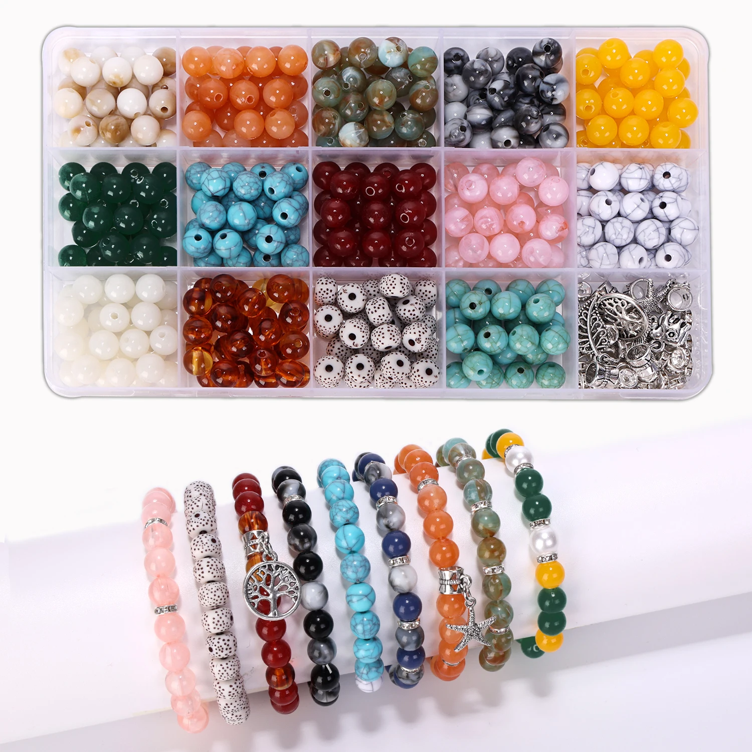 Glass Crystal Beads Kit for Bracelet Jewelry Making 480Pcs 8Mm