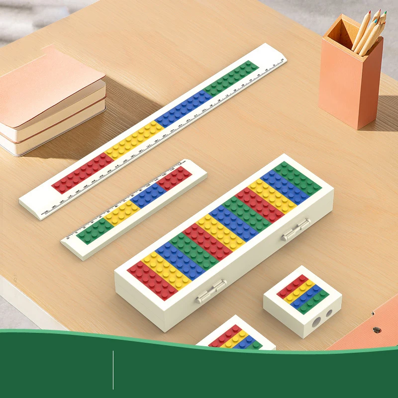 

Creative Desktop Office Student Stationery Set Block Model Pencil Sharpener Box Ruler Building Brick Educational Toys For Gifts